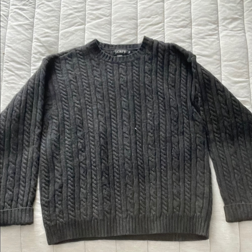J. Crew Black Crewneck Sweater with Chunky Cable Knit Design